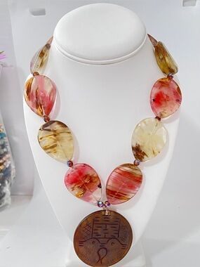 Cherry Quartz Necklace With Carved Pendant